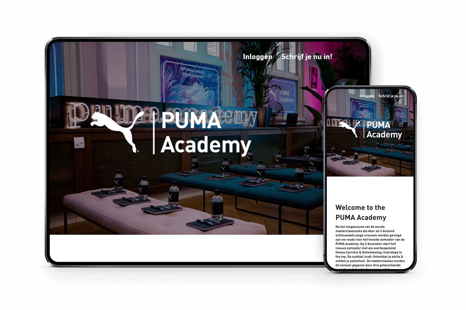 Computer met website van Pumaacademy