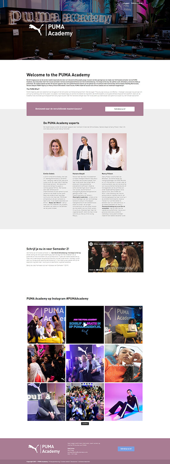 Screenshot van de website pumaacademy.nl